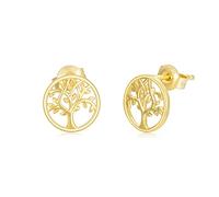 SISGEM 9 ct Gold Tree of Life Stud Earrings, Solid Yellow Gold Dainty Life Tree Earrings, for Family Women Girls Ladies Mum Sisters