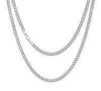 SISGEM 925 Sterlings Silver 4mm Cuban Link Chain Necklace White Gold Plated Curb Chain Necklace Jewellery for Men Women,60.96cm