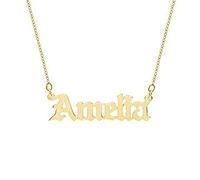 SISGEM 9ct 14ct 18ct Yellow Gold Name Necklace, Solid Yellow Gold Personalised Name Necklace with Large Letter and 16"+1"+1" Cable Chain, for Women Girls Ladies Mum Sisters