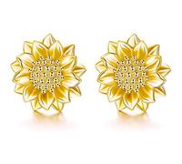 SISGEM 9ct Gold Sunflower Earrings for Mum, Solid Gold You Are My Sumshine Stud Earrings, for Grandma Women Sister Ladies
