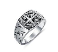 SISGEM Compass Ring for Men, 925 Sterling Silver Nordic Viking Band Ring, Sailor Signet Men's Ring for Men Boys Father Birthday Christmas Size UK I-Z+6