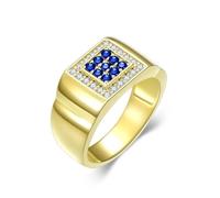 SISGEM Created Sapphire Ring for Men, 925 Sterling Silver Gold Plated Men's Ring with Pave Set, Engagement Promise Band Ring for Men Husband Father Size UK I-Z+6