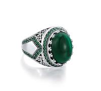 SISGEM Emerald Gemstone Ring for Men Silver Ring with 11 * 15MM 7CT Oval Emerald Gemstone Sterling Silver Vintage Retro Jewellery for Men Father's Day Gift Sizes I to Z+6