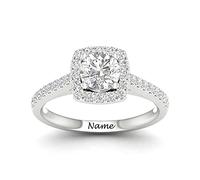 SISGEM Natural Diamond Ring, 9ct White Gold Diamond Halo Engagement Ring for Her, 0.288ct, F-G, SI, Personalised Ring, for Women Ladies Engagement Wedding (Size: S)