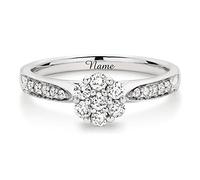 SISGEM Natural Diamond Ring for Her, 9 ct Solid White Gold 0.54dwt Cluster Engagement Ring with Shoulder, Natural Diamond, G, SI2, for Women Ladies Engagement Wedding (Size: R)