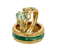 SISGEM Natural Moss Agate Couple Rings Set for Men & Women S925 Sterling Silver/9ct/14ct/18ct Gold Personalized Couple Moss Agate Ring Set Wedding Engagement Band Valentine’s Day Engraving (Style 2)