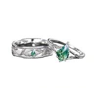 SISGEM Natural Moss Agate Couple Rings Set S925 Sterling Silver/9ct/14ct/18ct Gold Personalized Couple Moss Agate Ring Set for Men and Women Wedding Engagement Band Valentine’s Day (Style 6)