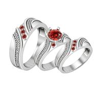 SISGEM Ruby Couple Rings Set for Him and Her 9ct/14ct/18ct Gold 3Pcs Couple Rings Set Men and Women Personalized Wedding Ring Set Engagement Valentine’s Day Free Engraving (Style 10)