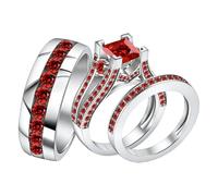 SISGEM Ruby Couple Rings Set for Him and Her 9ct/14ct/18ct Gold 3Pcs Couple Rings Set Men and Women Personalized Wedding Ring Set Engagement Valentine’s Day Free Engraving (Style 5)