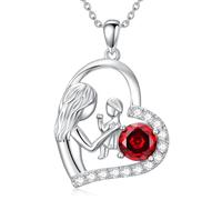 SISGEM Sterling Silver Garnet Mum Necklace from Daughter, Mother-Daughter Moissanite Pendant Necklace for Women Girls Ladies Mum Sisters, 18"+2"