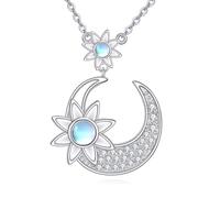 SISGEM Sterling Silver Moonstone Necklace, Real s925 Silver Sun-and-Moon Moonstone Pendant Necklace, for Women Girls Ladies Mum Sisters, 18+2"