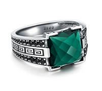 SISGEM Sterling Silver Square Emerald Ring - Men's Vintage Handmade Emerald Stone Jewellery
