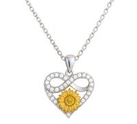 SISGEM Sterling Silver Sunflower Necklace for Mum, Real Silver Moissanite Infinity Heart Pendant Necklace, You are My Sunshine, for Women Girls Ladies Sisters, 18"+2"