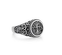 SISGEM Tree of Life Celtic Knot Ring for Men S925 Sterling Silver Tree of Life Celtic Knot Men Ring Silver Handmade Tree of Life Ring for Men Retro Vintage Cool Men's Jewellery for Men Boy Farther Him