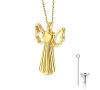 SISGEM Urn Necklace for Ashes 9ct/14ct/18ct Solid Gold Personalized Angel Wing Cross Urn Cremation Necklace Keepsake Pendant Jewellery for Women Grandma Ladies
