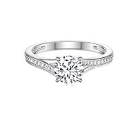 SISGEM Women's Engagement Ring, 1ct Moissanite Solitaire Engagement Ring, S925 Sterling Silver Moissanite Wedding Ring with Platinum Plated, for Her Ladies Engagement Wedding (Size N)