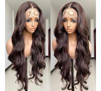 SISgrace Chocolate Brown Lace Front Wig Synthetic Wavy 13 x 4 x 1 Inch T Part 28 Inch Pre Plucked with Baby Hair HD Lace Front Wig for Women