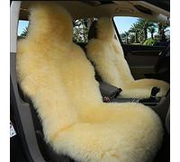 Sisha-A Winter Warm Authentic Australia Sheep Wool Car Seat Cover Luxury Long Wool Front Seat Cover Fits Most Car, Truck, SUV, or Van(Beige Yellow)