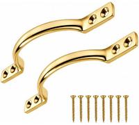 Sisi UK 2 Pack 152mm Polished Brass Sash Window Handles Timber D Pull Handles With Screws For Wooden Windows Cabinets Drawers