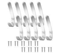 SISI UK Aluminum Double Hat and Coat Hanger Hooks Coat Dress Robe & Bath Towel Hook for Bathroom Bedroom Kitchen Office Door Hooks with Fixing Screws Pack of 10.