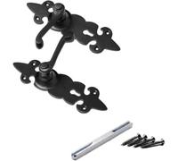 Sisi UK Antique Black Cast Iron Fleur De Lys Door Handles Lever Lock Set With Keyed Lock Traditional Iron Door Handles Vintage Décor