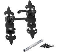 Sisi UK Antique Black Fleur De Lys Bathroom Door Handle Rustic Cast Iron Internal External Bathroom Handles With Spindle & Fixing Screws