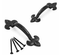 SISI UK Antique Door Pull Handle Black Fleur De LYS 100mm Handle Country Style Cabinet Pulls Small Drawer Kitchen Cupboard Bedroom Wardrobe Drawer Pull Handles 15mm Projection Pack of 2