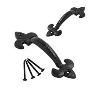 SISI UK Antique Door Pull Handle Black Fleur De LYS 100mm Handle Country Style Garden Gate Shed Door Pulls Kitchen Cupboard Bedroom Wardrobe Drawer Pull Handles Pack of 2.