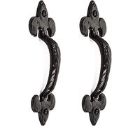 SISI UK Black Door Bows Pull Handles 7-Inch/175mm Fleur De LYS Pull Handles Sliding Barn Door Handle Retro Bow Shaped Garden Gate Garage Shed Cabinets Door Grab Handles Pack of 2.