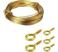 SISI UK Brass Picture Hanging Wire Cable Cord 6 Meters With 20Pcs Eye Screw Hooks 19mm Brass Plated Hook Eye Bolts Screw In Hooks Hanger