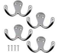 SISI UK Double Prong Robe Hooks Dual Coat Door Hooks with Screws Chrome Wall Mounted Hooks for Hat Tie Clothes Towel 50mm x 78mm Metal Retro Cloth Hanger for Hat Tie Clothes Pack of 4.