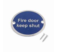 Sisi UK Fire Door Keep Shut Sign 76mm Satin Aluminium Fire Door Safety Sign Screen Printed Internal Fire Door Notice With Fixing Screws