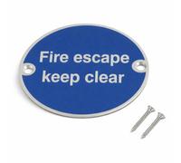 Sisi UK Fire Escape Keep Clear Sign 76mm Satin Aluminium Fire Safety Notice Disc Screen Printed With Fixing Screws