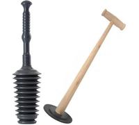 Sisi UK Long Buffalo Cooper Rubber Toilet Plunger With Wooden Handle & Plastic Toilet Plunger Dual Plunger Set For Powerful Toilet Unblock