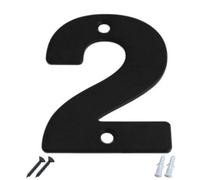 Sisi UK Matt Black Front Door Number 2 75mm 3 Inch Modern Metal House Numeral Sign With Screws & Wall Plugs