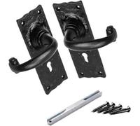 Sisi UK Regal Cast Iron Door Handle On Lockplate Antique Black Finish Vintage Scroll Design Malleable Iron Ideal For Front & Interior Door