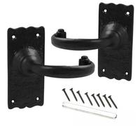 Sisi UK Regal Suite Antique Door Handle Set Black Hammered Victorian Lever Latch With Short Latchplate Cottage Style Handles With Spindle