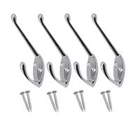 SISI UK Silver Plated Double Robe Hat and Coat Hook Coat Dress Robe & Bath Towel Hook for Bathroom Bedroom Kitchen Office Hat Scarf Robe & Bag Pack of 4.