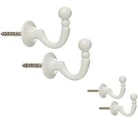 SISI UK White Curtain Tassel Hooks Ball End Curtain Drape Tassel Screw In Hooks U Shaped Curtain Tie Curtains Clothes Coat Hooks X 4