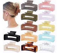 Sisiaipu 12 Pack Medium Square Claw Hair Clips, 3.5 x 2 x 1.1 inch, Shiny, 12 Colors, Hair Accessories for Women and Girls, Rectangular Rectangle Jaw Clips for Thick and Thin Hair Securing, 12 Pieces