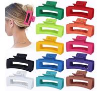 Sisiaipu 3.5 Inch Medium Hair Claw Clips 12 Pcs Square Claw Clips for Thick and Thin Hair Rectangular Rectangle Hair Clips Jaw Clips Bulk Hair Accessories for women and Girls - Dopamine