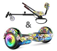 SISIGAD Hoverboard go Kart Seat, 6.5 Inches Hoverboard Hoverkart with LED Lights and Bluetooth Speaker, Hoverboard Go Kart Bundle for Kids Boys Girls
