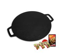 Sisigogo 12-in Cast Iron Pan with Taco Holders, Comal for Tortillas, Crepe & Dosa Maker, Non-Stick Pizza Griddle