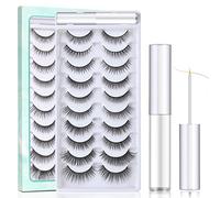 SISILILY False Eyelashes Multipack with Eyelash Glue - 10 Pairs Reusable 3D Eye Lashes Natural Handmade Black Strip False Lashes