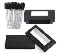SiSiMu 40 Pieces Lash Packaging Wholesale Containers 20 Pieces Empty Lash Boxes Eyelashes Box Glitter Paper Boxes Soft Paper Lash Case Storage with 20pcs Disposable Mascara Wands(Black)