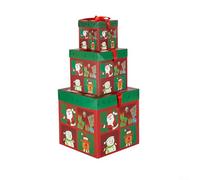 Sisinkal 3 Pcs Christmas Souvenir Tower Box Square Stackable Holiday Paper Boxes for Jewelry Cosmetics Toys Home Decor Small Medium Souvenirs Wedding Birthday Party(10-15-20CM C)