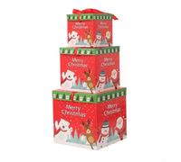 Sisinkal 3 Pcs Christmas Souvenir Tower Box Square Stackable Holiday Paper Boxes for Jewelry Cosmetics Toys Home Decor Small Medium Souvenirs Wedding Birthday Party(15-20-25CM D)