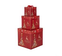 Sisinkal 3 Pcs Christmas Souvenir Tower Box Square Stackable Holiday Paper Boxes for Jewelry Cosmetics Toys Home Decor Small Medium Souvenirs Wedding Birthday Party(10-15-20CM B)