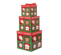 Sisinkal 3 Pcs Christmas Souvenir Tower Box Square Stackable Holiday Paper Boxes for Jewelry Cosmetics Toys Home Decor Small Medium Souvenirs Wedding Birthday Party(15-20-25CM E)