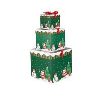 Sisinkal 3 Pcs Christmas Souvenir Tower Box Square Stackable Holiday Paper Boxes for Jewelry Cosmetics Toys Home Decor Small Medium Souvenirs Wedding Birthday Party(10-15-20CM A)